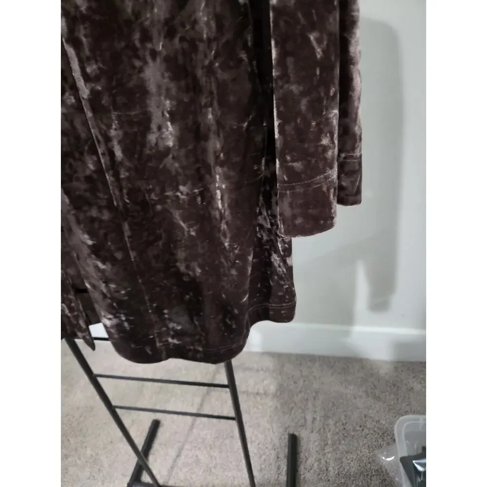Belle Boho Kim Gravel Size Med Espresso Crushed Velvet Topper A666903 NWOT